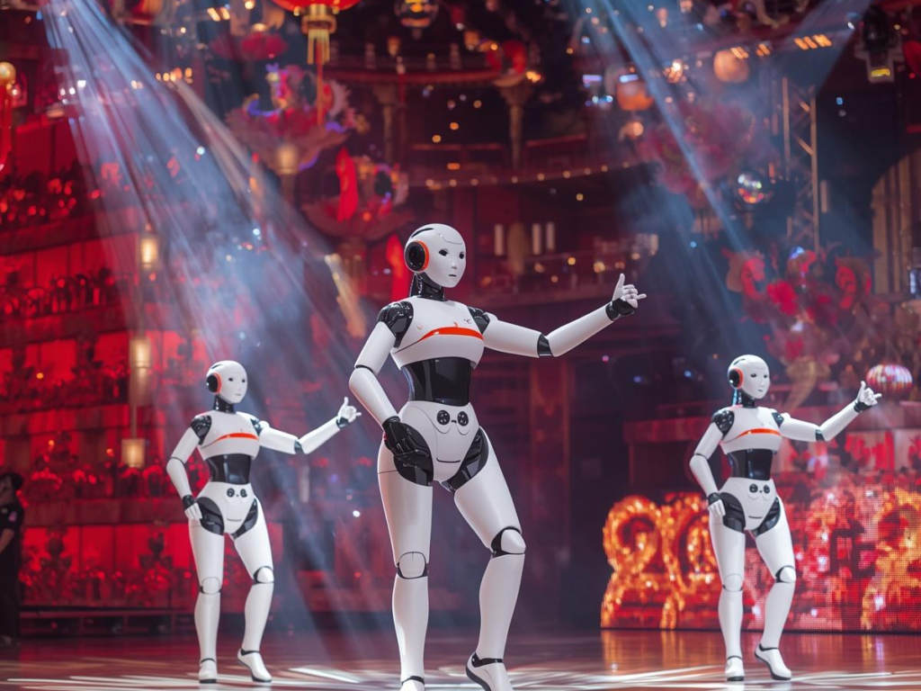 Humanoid robot dancing in a high-tech lab, AI-generated via Canva for Shadow Robot blog.